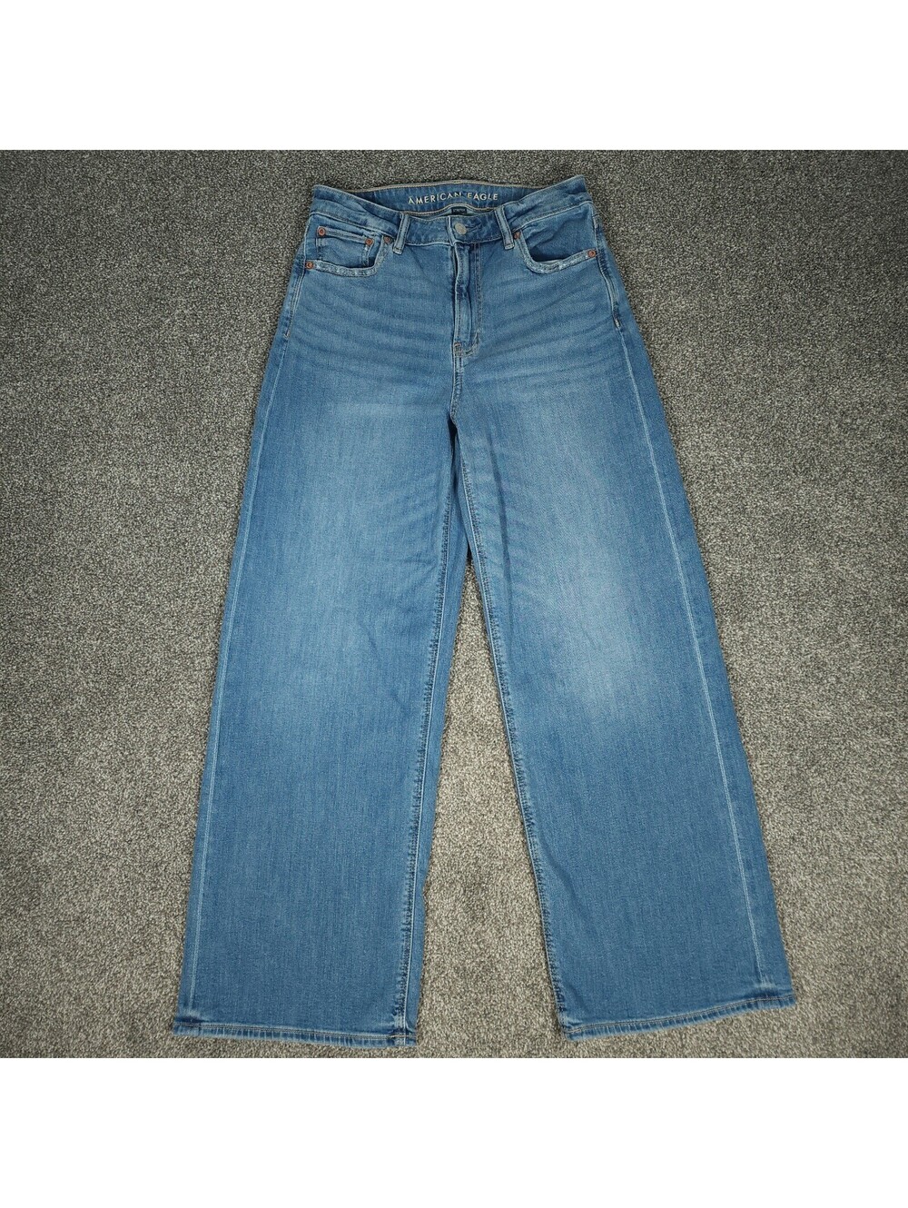 Y2K 90s Skater American Eagle Super High-Rise Baggy Wide Leg Blue Jeans Women 4